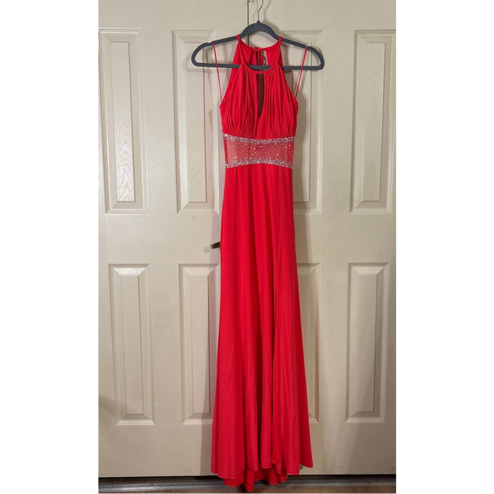 Women's Morgan & Co. Coral/Red Silver Embellished Prom Dress Juniors 1 (271)